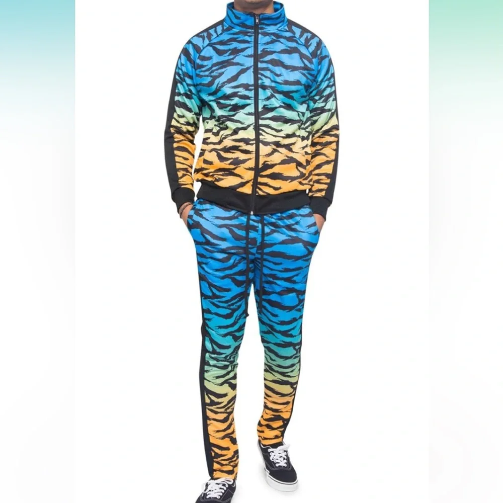 So Cute 2 Piece Ombre Gradient Tiger Stripe Track Suits Sweatsuit Unisex Joggers